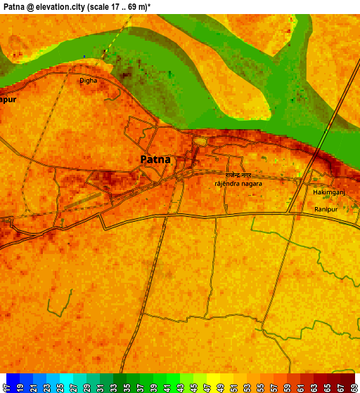 Zoom OUT 2x Patna, India elevation map