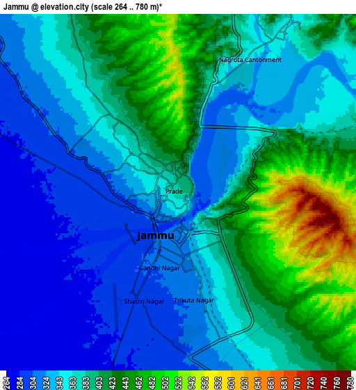Zoom OUT 2x Jammu, India elevation map