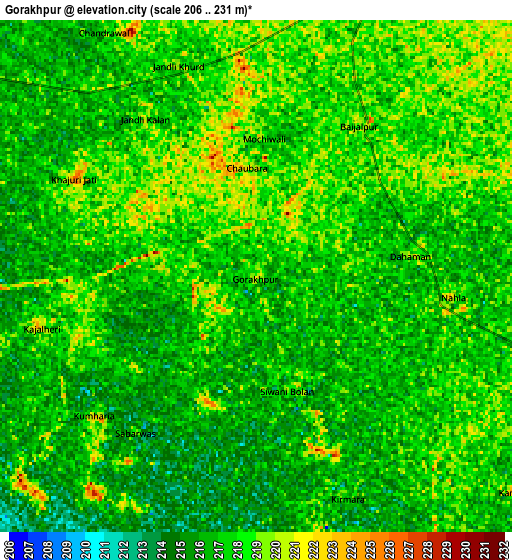 Zoom OUT 2x Gorakhpur, India elevation map
