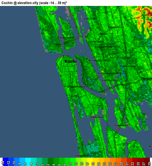 Zoom OUT 2x Cochin, India elevation map