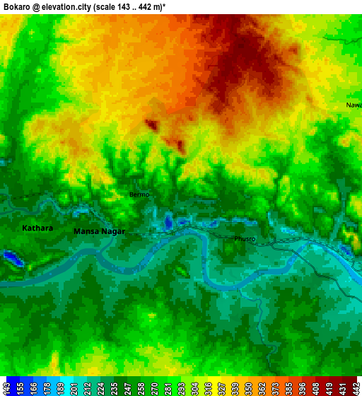 Zoom OUT 2x Bokāro, India elevation map