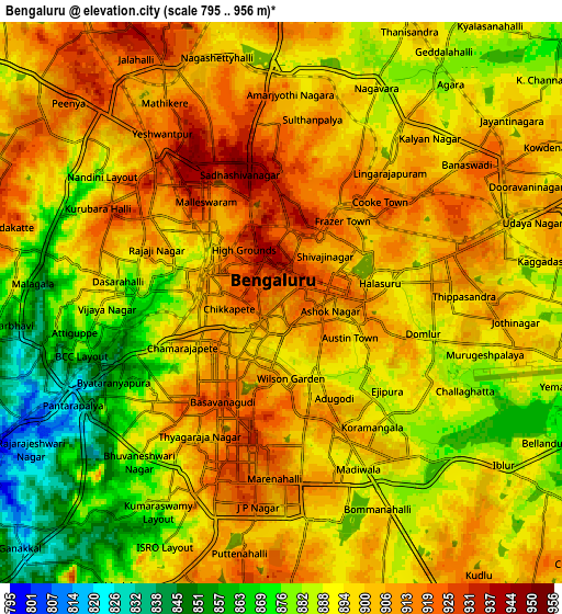 Zoom OUT 2x Bengaluru, India elevation map