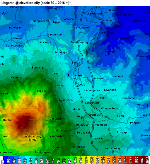 Zoom OUT 2x Ungaran, Indonesia elevation map