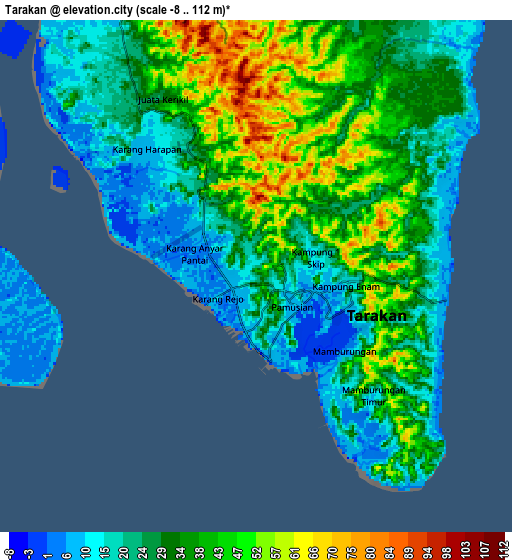 Zoom OUT 2x Tarakan, Indonesia elevation map