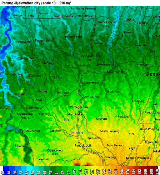 Zoom OUT 2x Parung, Indonesia elevation map