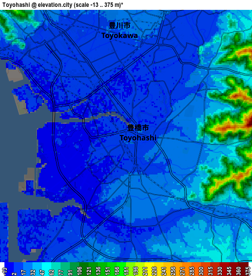 Zoom OUT 2x Toyohashi, Japan elevation map