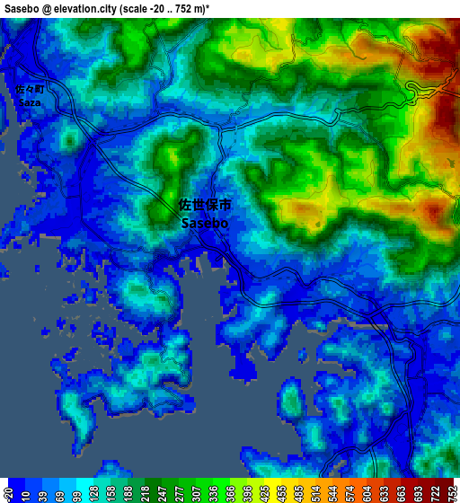 Zoom OUT 2x Sasebo, Japan elevation map