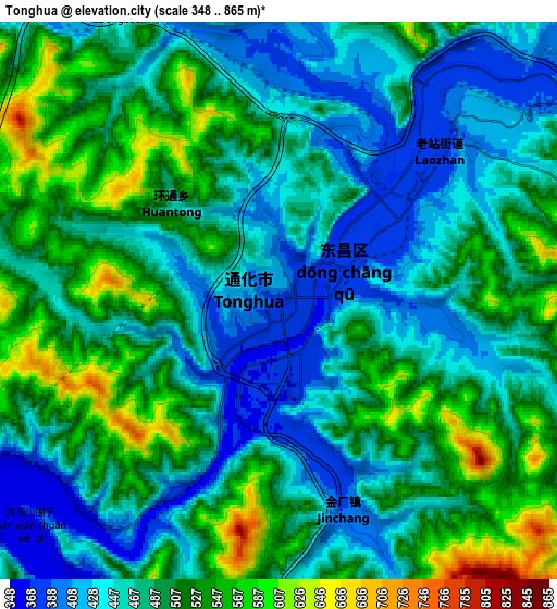 Zoom OUT 2x Tonghua, China elevation map