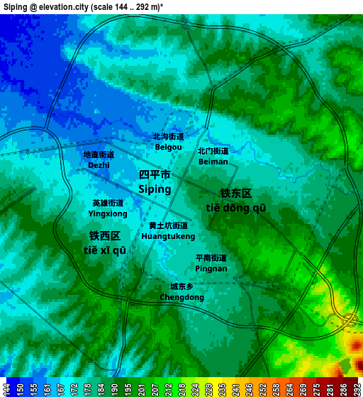 Zoom OUT 2x Siping, China elevation map