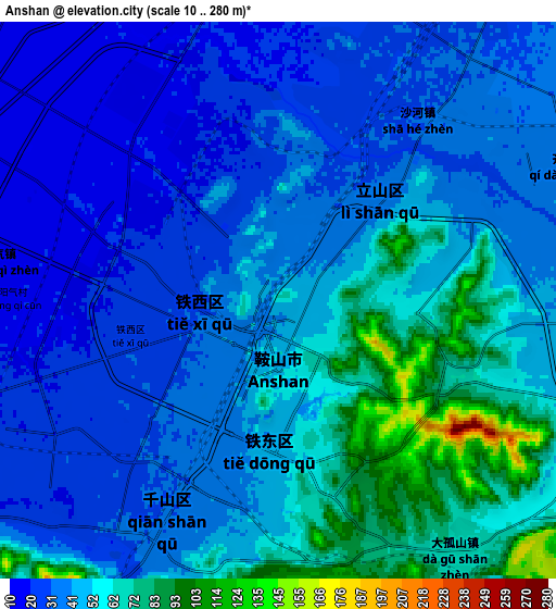Zoom OUT 2x Anshan, China elevation map