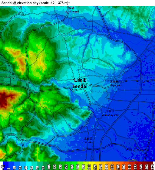 Zoom OUT 2x Sendai, Japan elevation map