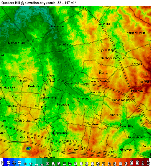 Zoom OUT 2x Quakers Hill, Australia elevation map