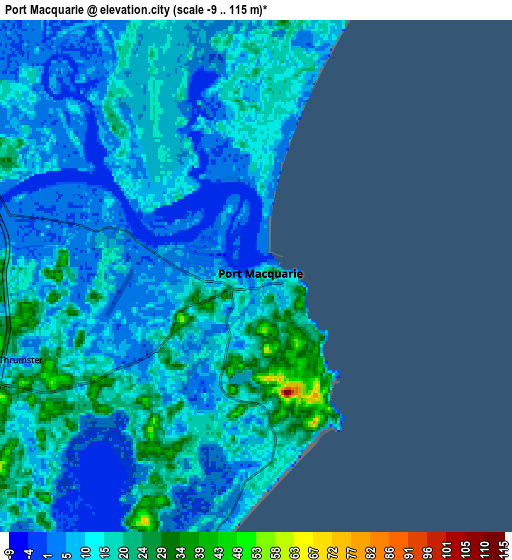 Zoom OUT 2x Port Macquarie, Australia elevation map