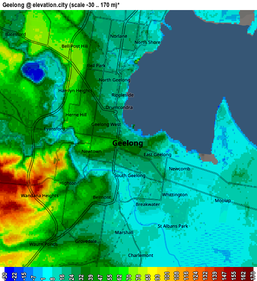 Zoom OUT 2x Geelong, Australia elevation map