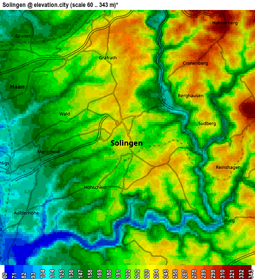 Zoom OUT 2x Solingen, Germany elevation map