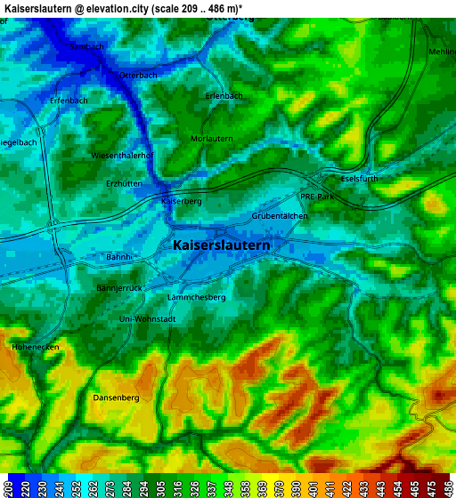 Zoom OUT 2x Kaiserslautern, Germany elevation map