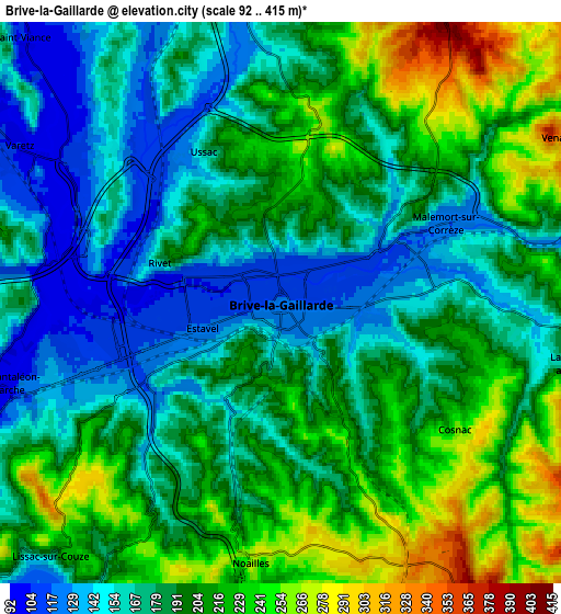 Zoom OUT 2x Brive-la-Gaillarde, France elevation map
