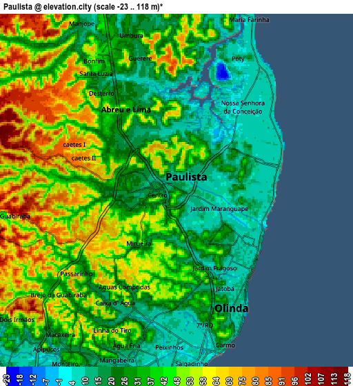 Zoom OUT 2x Paulista, Brazil elevation map