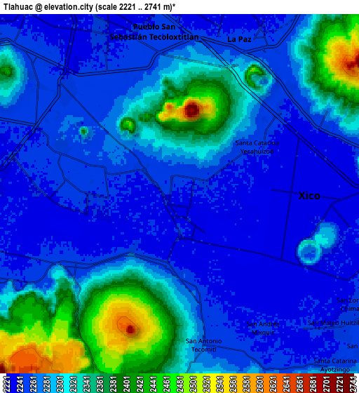 Zoom OUT 2x Tláhuac, Mexico elevation map