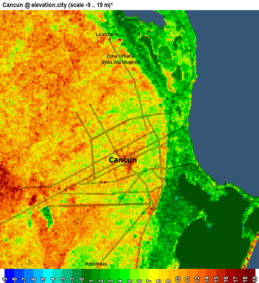 Zoom OUT 2x Cancún, Mexico elevation map