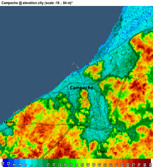 Zoom OUT 2x Campeche, Mexico elevation map