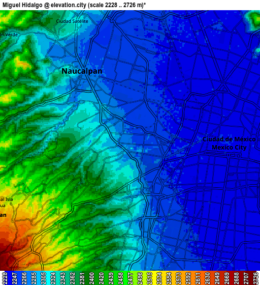 Zoom OUT 2x Miguel Hidalgo, Mexico elevation map