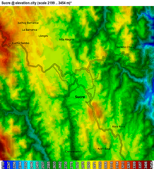 Zoom OUT 2x Sucre, Bolivia elevation map