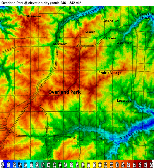 Zoom OUT 2x Overland Park, United States elevation map