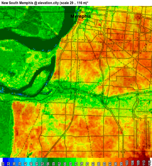 Zoom OUT 2x New South Memphis, United States elevation map