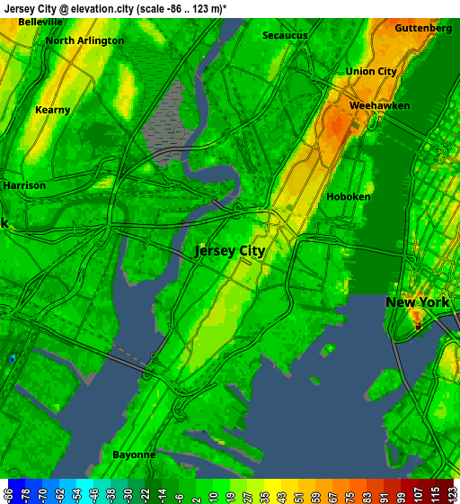 Zoom OUT 2x Jersey City, United States elevation map