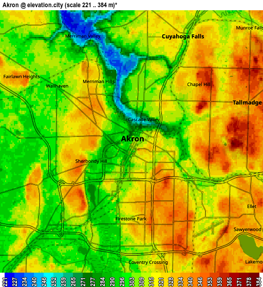 Zoom OUT 2x Akron, United States elevation map
