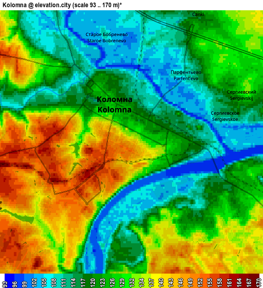 Zoom OUT 2x Kolomna, Russia elevation map