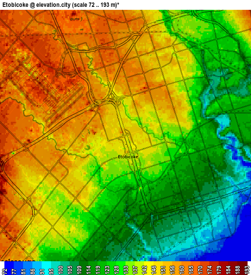 Zoom OUT 2x Etobicoke, Canada elevation map