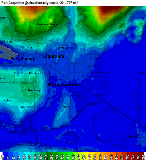 Zoom OUT 2x Port Coquitlam, Canada elevation map