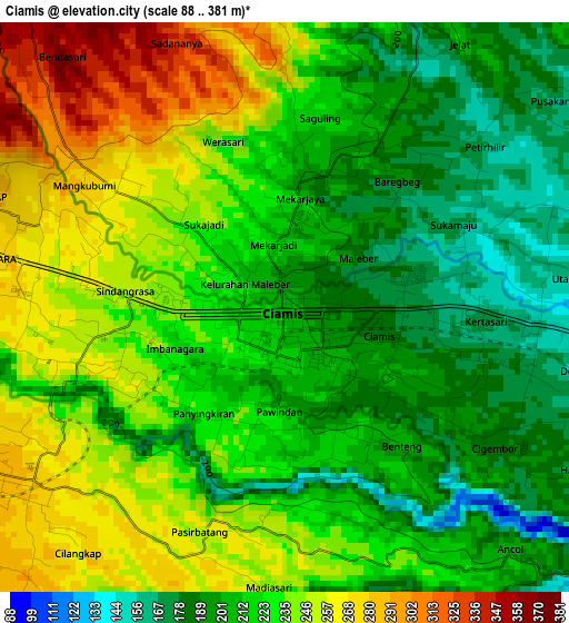 Ciamis elevation map