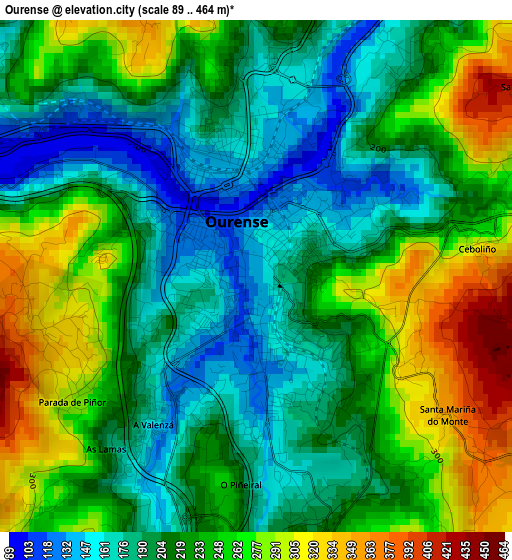Ourense elevation map