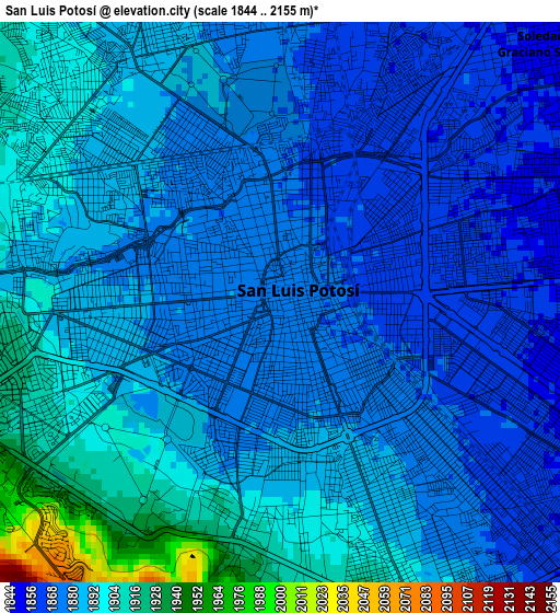 San Luis Potosí elevation map