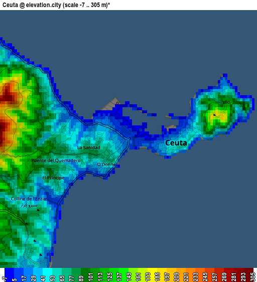 Ceuta elevation map