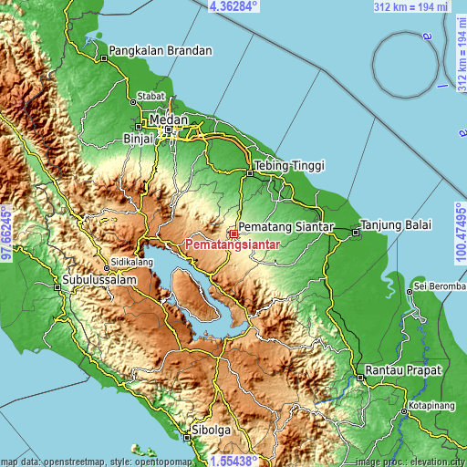 Topographic map of Pematangsiantar