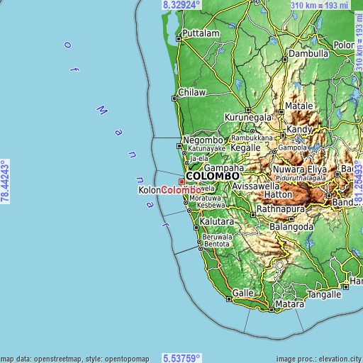 Topographic map of Colombo