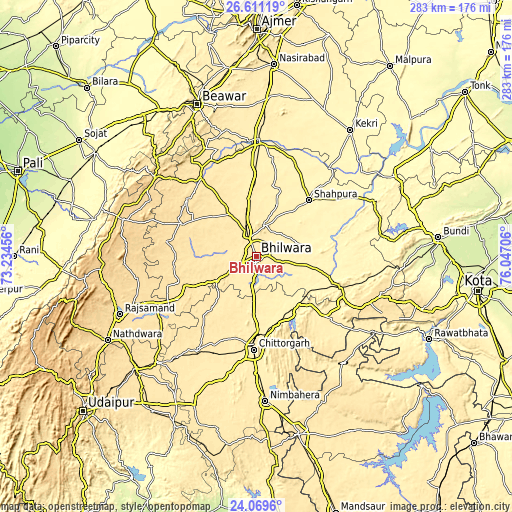 Topographic map of Bhīlwāra