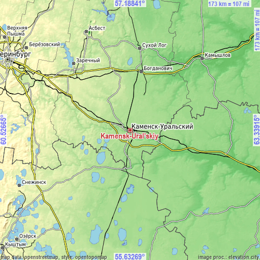 Topographic map of Kamensk-Ural’skiy