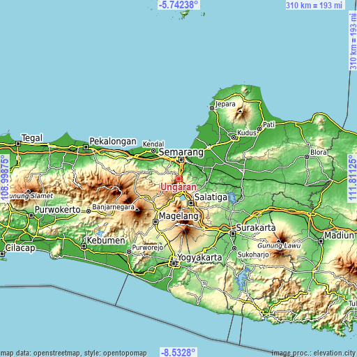 Topographic map of Ungaran