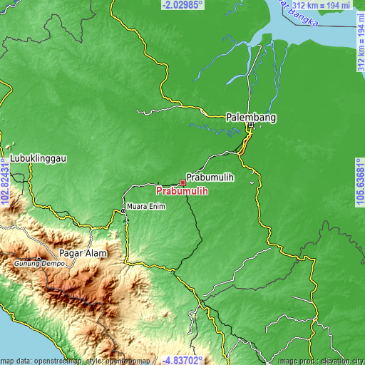Topographic map of Prabumulih