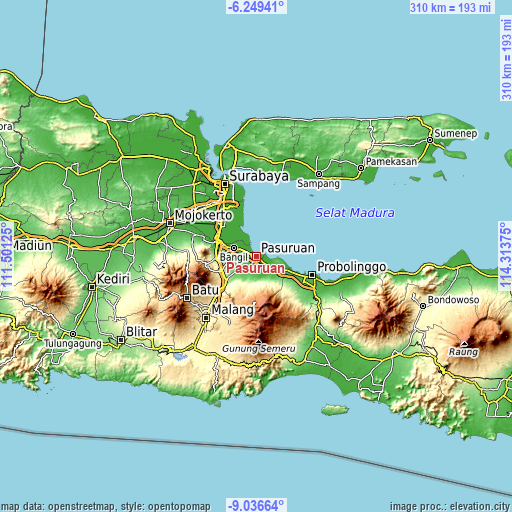 Topographic map of Pasuruan