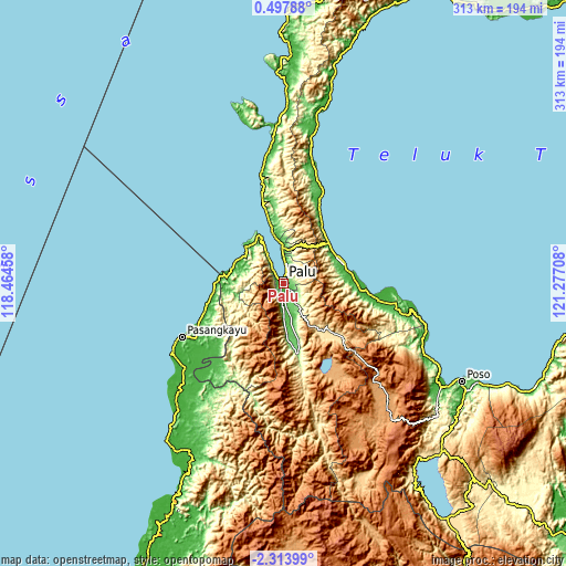 Topographic map of Palu