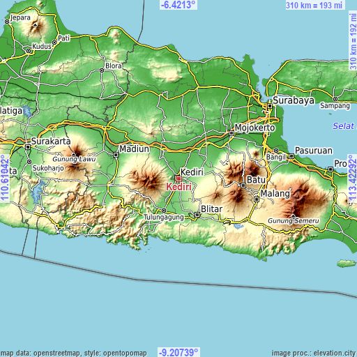 Topographic map of Kediri