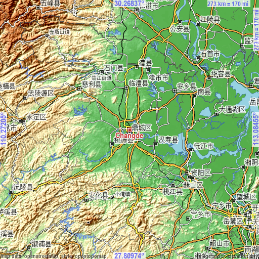 Topographic map of Changde
