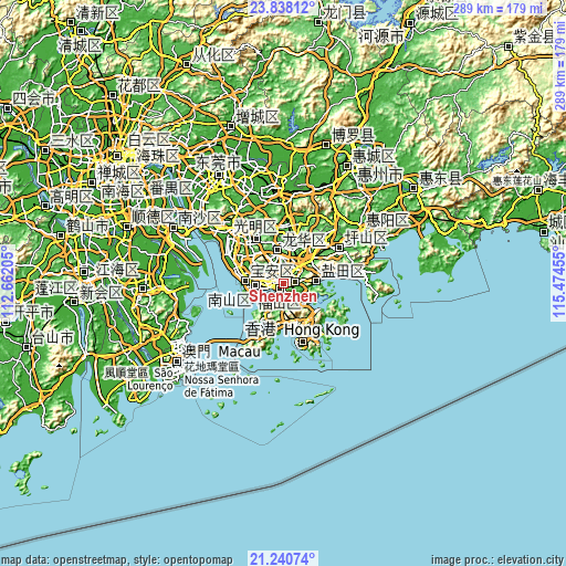 Topographic map of Shenzhen