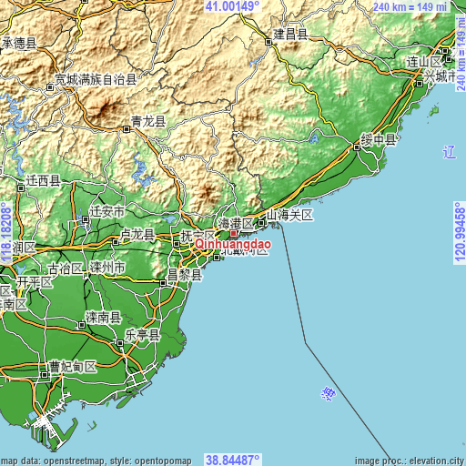 Topographic map of Qinhuangdao